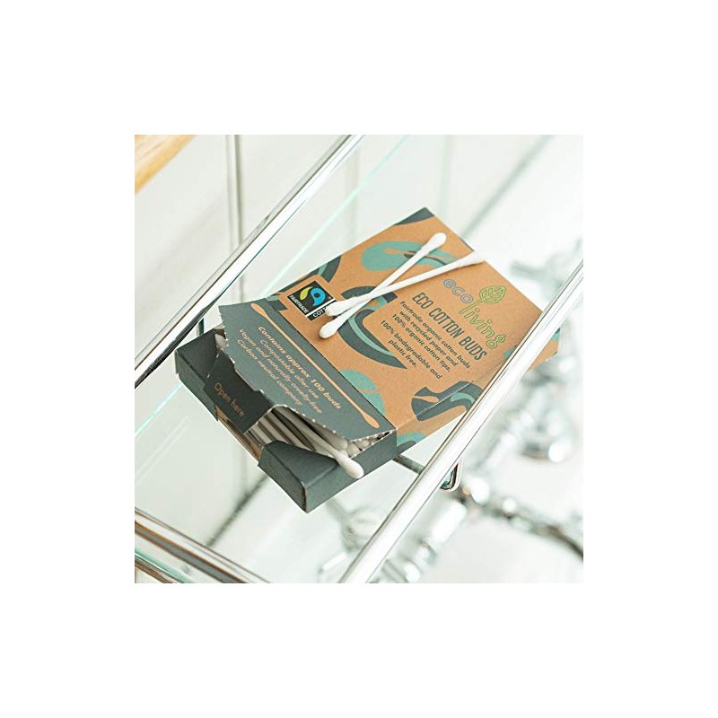 ecoLiving 100 Biodegradable Cotton Buds (Zero Plastic and Zero Waste)