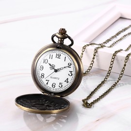 JewelryWe Father's Day Gift Pocket Watch Men's Retro Royal Flush / Compass / Flowers / Bell / Motorcycle Chain Watch Analogue Quartz Watch Pendant with Necklace Chain Bronze Gift for Men, 13 steam