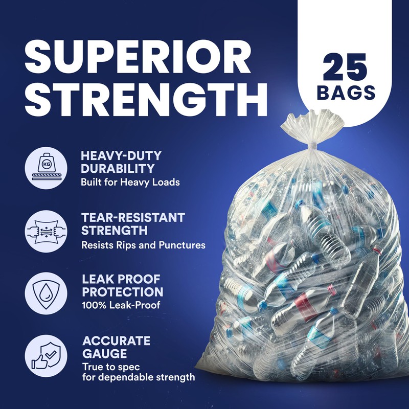Plasticplace 65 Gallon Trash Bags │ 2.7 Mil │ Clear