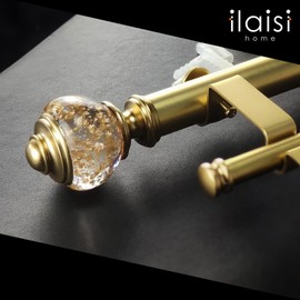 ILAISIHOME Double Curtain Rod Set:1-1/8 Inch Diameter Luxury Gold Curtain Rods, 72-144 Inches Adjustable Gold Drapery Rod with Clear Gold Foiled Finials for 1 Pack