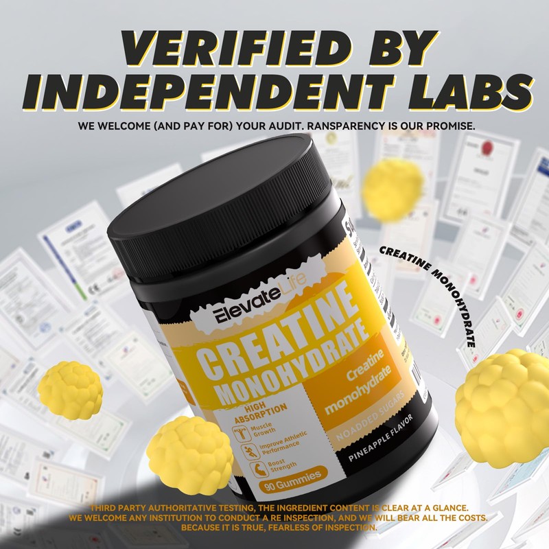 ElevateLife NSF Certified Creatine Monohydrate Gummies 5000mg for Men &