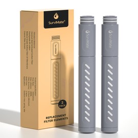 SurviMate 𝐔𝐩𝐠𝐫𝐚𝐝𝐞𝐝 Water Bottle Filter Replacement Cartridge，5-Stages Filtration System, Filter life 3000L，Improve Taste, for Camping, Hiking, Backpacking and Travel (2Pcs)