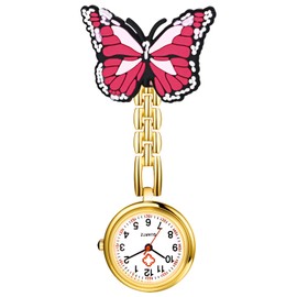 Avaner Nurse Watch with Clip Cartoon Butterfly: Nurse Watch with Brooch Work Watch Coat Watch FOB Watch Nurse Watch Anlog Quartz Watch for Doctor Doctor Nurse Medical, pink-red, Minimalist
