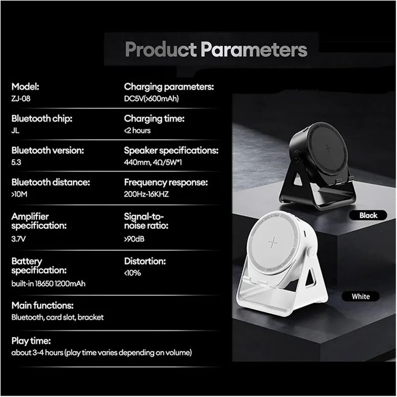 Bluetooth Speaker con Soporte para Teléfono – Inducción, Estéreo y