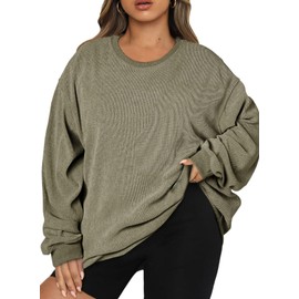 Eytino Plus Size Sweatshirt for Women Crewneck Long Sleeve Oversized Casual Pullover Shirts Tops,2X Green