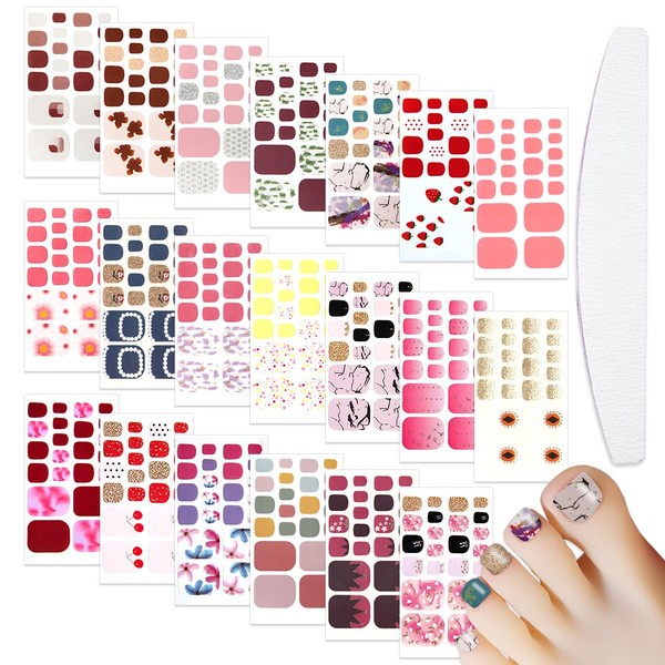 WOKOTO 20 Sheets Pink Cute Toe Nail Stickers for Women Nail Polish Strips for Toes with Nail File Set Nail Gel Strips Stick On Nail Polish for Women Toenail Polish Stickers