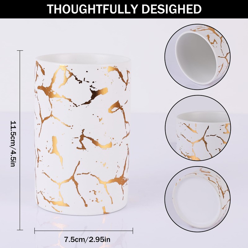 Gold Marble Bathroom Toothbrush Holder, Bathroom Black and White Ceramic