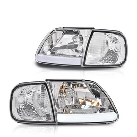 GRAND ORANGE LED Style Headlights & Corner Parking Lights Kit Set Compatible with 1997-2002 Ford Expedition/1998-2004 Ford F150/1997-1999 F250 Clear Lens Chrome Housing Clear Reflector