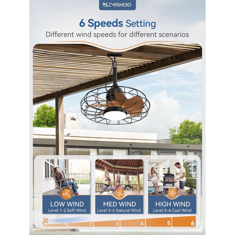 ZMISHIBO Outdoor Ceiling Fans with Lights for Patios, Plug in