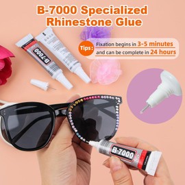 Rhinestones Bedazzling Kit: 3Pcs 10ml B7000 Jewelry Glue for Nail Art Rhinestones for Crafting Multi-Size and Flatback Jelly AB Rose Red Gems Makeup and DIY Crafts