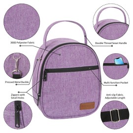 Joymee - Lonchera con aislamiento para mujeres, hombres, reutilizable, para adultos, con bolsillo frontal con cierre, correa de hombro ajustable para trabajo, oficina, picnic, viajes, color morado