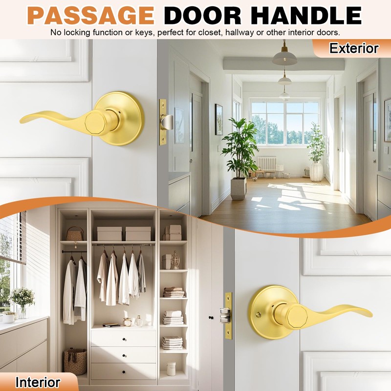 Probrico Interior Door Handle Passage Door Handle Lever Gold Door