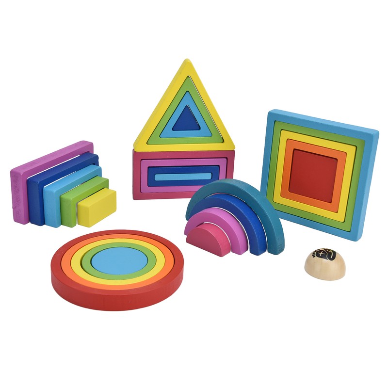 Baby Blocks Stacking Puzzle Set Colorful Wooden Building Blocks Educational