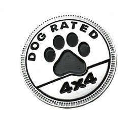 1pc Dog Rated 4x4 Emblem, 4 x 4 Metal Automotive Badge 3D Metal Car Badges Emblems Round Emblem Decals Car Badge Decals Stickers Replacement for Jeep Wrangler Vehicles Trucks SUV (DOG Rated-Silver)