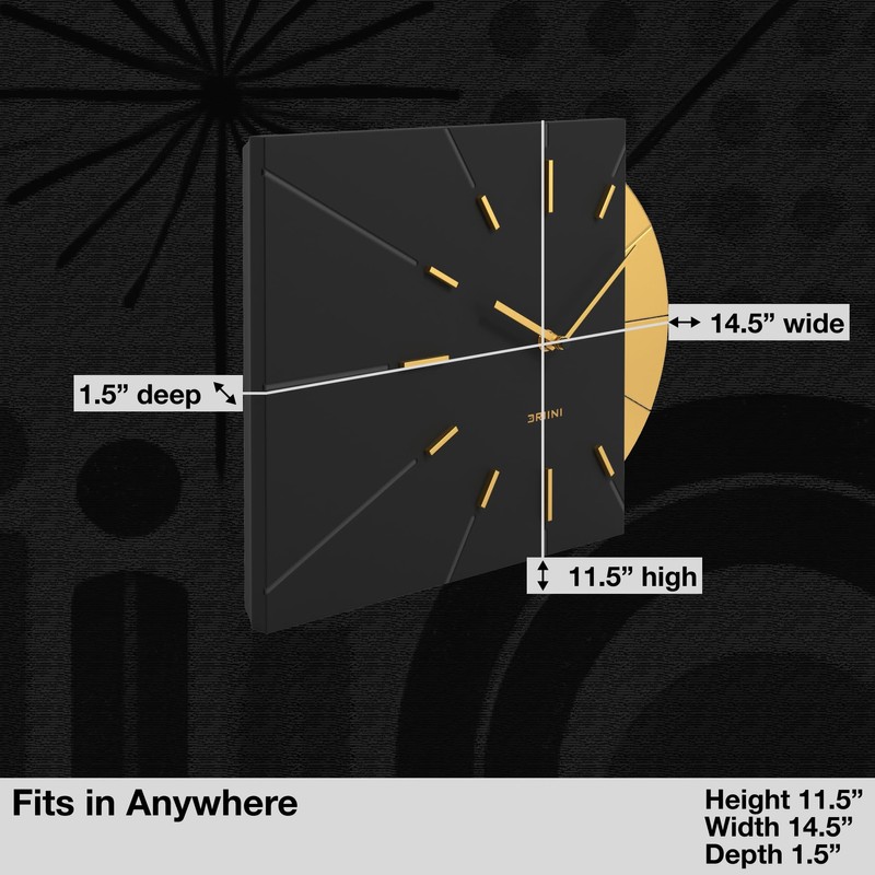 Driini Clocks Mid Century Modern Wall Clock - Square Black