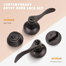 KNOBWELL 4 Pack Keyed Alike Door Lever Handle with Single Cylinder Deadbolt, Oil Rubbed Bronze Exterior Door Knob Lock Set with Deadbolt, Front Door Entry Lever Lockset and Deadbolt Combination Set