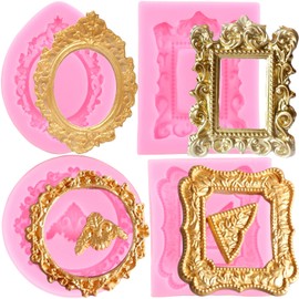 Mujiang Mujiang Photo Frame Fondant Molds Picture Frames Silicone Mold Vintage Frame Molds For Cake Decorating Cupcake Topper Chocolate Candy Polymer Clay Set Of 4
