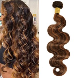 Brown Highlight Bundles Human Hair Body Wave F1b30 Colored 10A Black and Dark Brown Balayage Ombre 100% Remy Hair Single Bundle Piano Color Dark Root #1b/30 10 Inch
