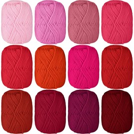 Wowangce 12 Skeins Cashmere Wool Yarn Worsted Weight Cashmere Yarn for Crocheting Classic Wool Yarn,4 Medium Crochet for DIY Craft Project Starter, Each 100g 210 Yard, 12 Color(Red Series)