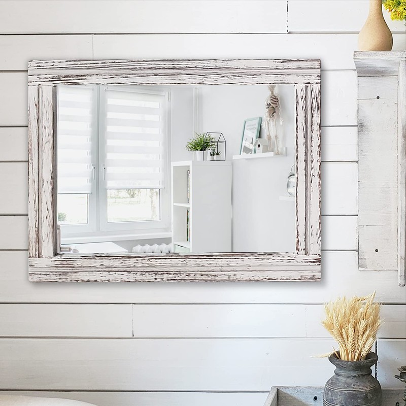 AAZZKANG Rustic Wall Mirror Rectangle Wood Framed Mirrors Large 20"x16"