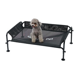 Gardner Pet Elevated Dog Bed for Small Dog, Outdoor Raised Bed Waterproof Portable Cooling Pet Cot Hammock Bed with 3-Sided Guardrail, Breathable Mesh, Black, 35 Inches