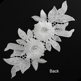 Qililandiy Pair of Embroidery Sequin Lace Applique Sewing Flower Fabric Collar Patch for Wedding Gown Dress Bridal DIY Crafts (White)