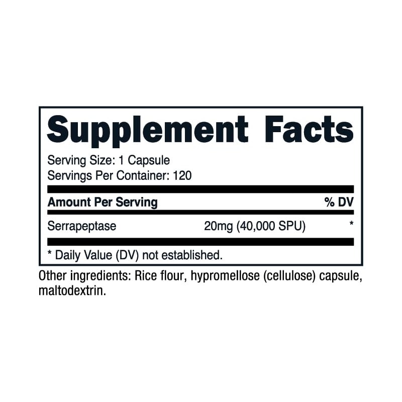 Nutricost Serrapeptase 40,000 SPU, 120 Capsules - Gluten Free, Non-GMO,