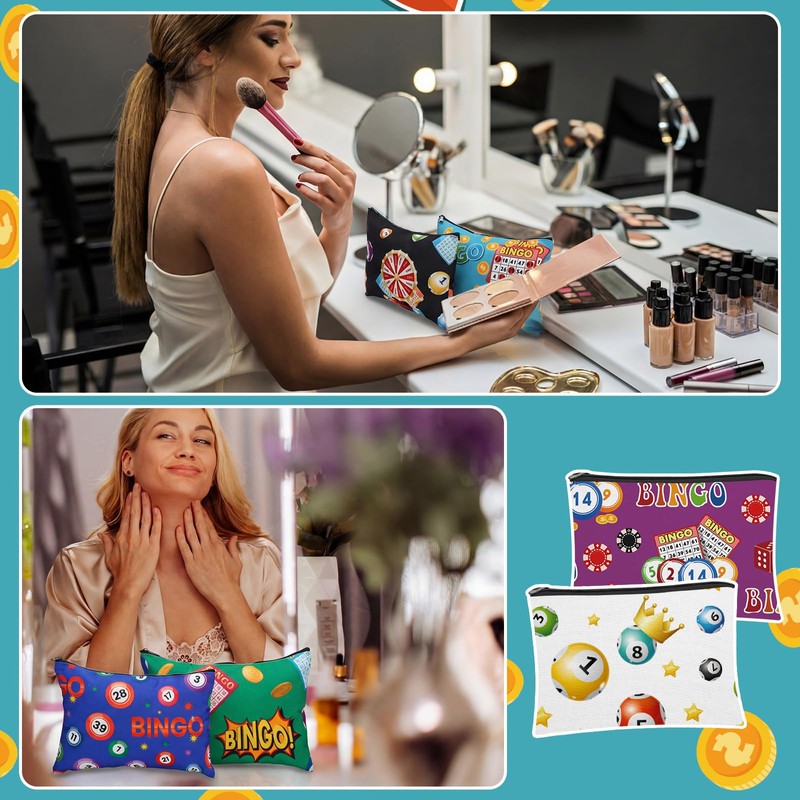 Shinylin 6 Pcs Bingo Cosmetic Bag Gifts for Women,Pattern Styles