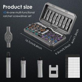 42 in 1 Steel Magnetic Screwdriver Set Accurate Ratchet Screwdrivers Set with Detachable Handle Time Saving for(1 set,Black Silver)