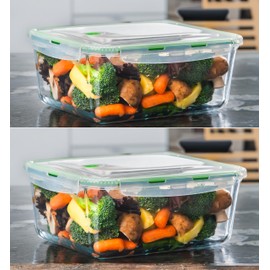 63 Oz 2 Pcs Large Glass Food Storage Containers 8 Cups Family Size Set Baking Containers with Locking Lids Storing food, BPA Free Leak Proof Microwave Oven Safe (2, 63 OZ)