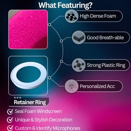 RhymKawa MV7 Pop Filter Replace for Shure MV7, MV7i, MV7+, MV7X, Microphone Windscreen Cover, Pink with White Retainer Ring