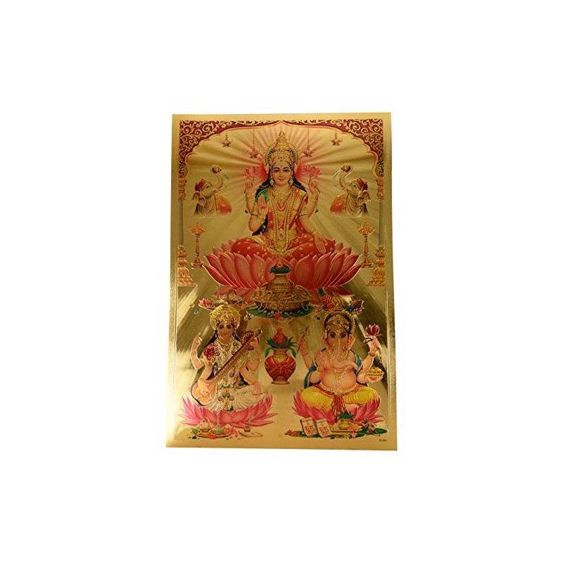 Aone Foil Religious Lakshmi Saraswati and Ganesh Poster, Multicolour, Standard
