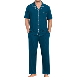 SWOMOG Men Pajamas Sets Short Sleeve Modal Sleepwear Two-Piece Soft PJs Sets Loungewear with Long Pants