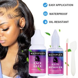 MATEPLEX Lace Wig Glue + Glue Remover Kit for Front Lace Wigs Adhesive,Invisible Hair Glue Bonding Waterproof and Remover Spray，Removes Hair Glue, Double Sided Extension Tape 30 ml