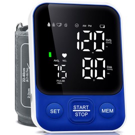 Blood Pressure Monitor Upper Arm Monitors for Home Use BP Machine with 2x120 Reading Memory Adjustable Arm Cuff 8.7"-15.7" Large Display with LED Background Light Storage Bag Navy