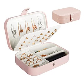 Jewelry Box Organizer, FOME Double Layer PU Leather Small Jewelry Travel Case PU Leather Jewelry Storage Case for Rings Earrings Necklace Bracelets Jewelry for Girls Women (Pink)…