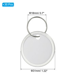 Key Tags, PATIKIL 30pcs Metal Rim Key Tags Blank Round Writable Paper Tags with Split Ring for Car Door Door Drawer Office,White