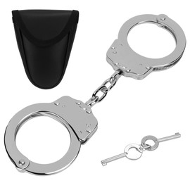 Yoghourds Double Lock Handcuffs, Adjustable Heavy Duty Steel Wrist Cuffs with 2 Keys & Handcuffs Holster in Police Edition Professional Grade - Silver Plating