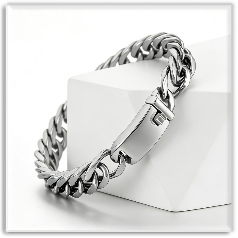 Xusamss Mens Cuban Link Chain Bracelet Thick Link Design Stainless