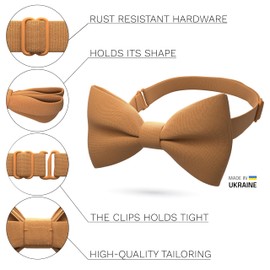 Bow Tie House Men's Classic Pre-Tied Bow Tie Formal Solid Tuxedo (Large, Caramel)