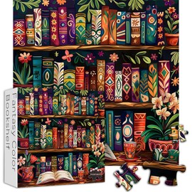 Blooming Bookshelf Jigsaw Puzzles 1000 Pieces, Vintage Literary Blossom Colorful Art Puzzle, Flower Book Wildflower Page Floral Themed, Library Impossible Challenging Puzzles for Adults