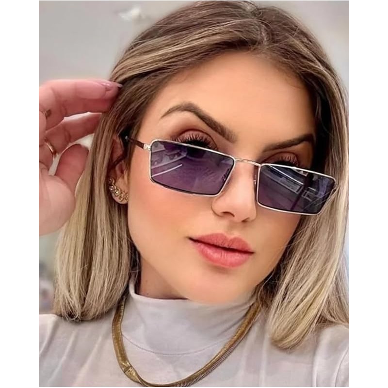 Laurinny Retro Small Narrow Rectangle Sunglasses for Women Men Trendy