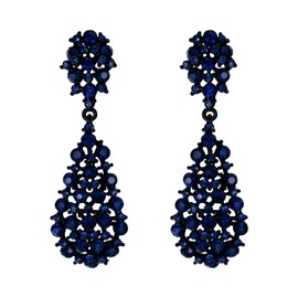 EVER FAITH Women's Austrian Crystal Wedding Hollow-out Teardrop Dangle Earrings Blue Black-Tone