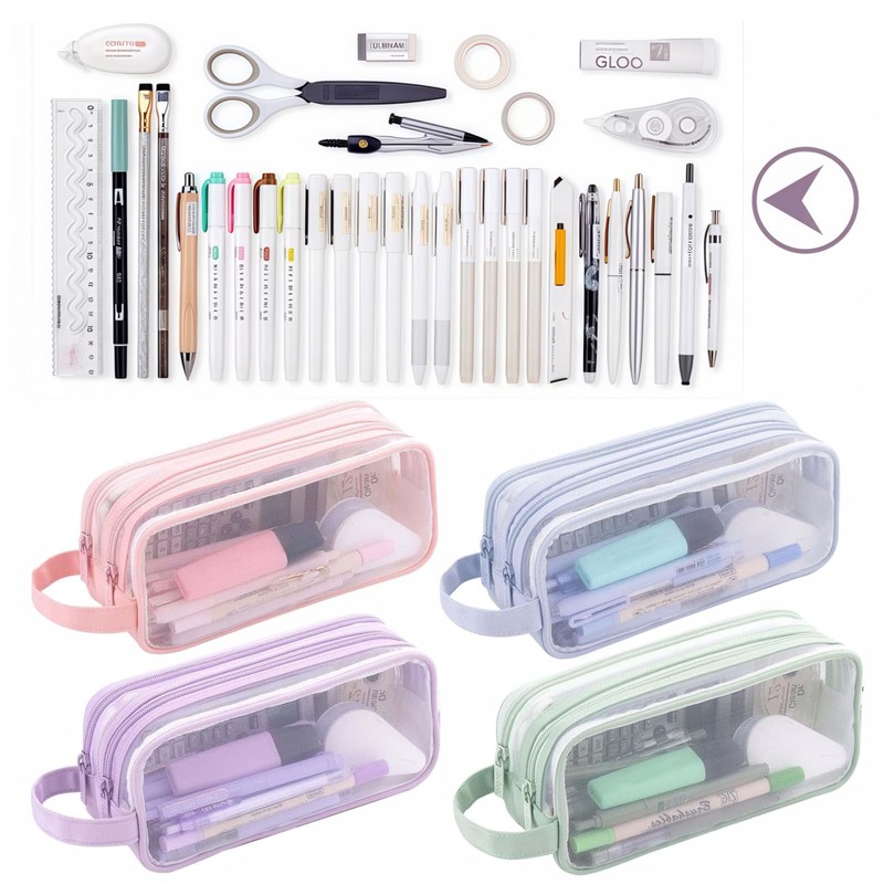 RuiChy Transparent Mesh Pen Case, Pencil Case, Large Capacity, Double