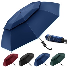 Urvoix Travel Umbrella Compact Windproof - Ventilation Umbrella with Double Dome for Rain, Portable Umbrella Inverted Automatic Opening and Closing with Reflective Strips, blue