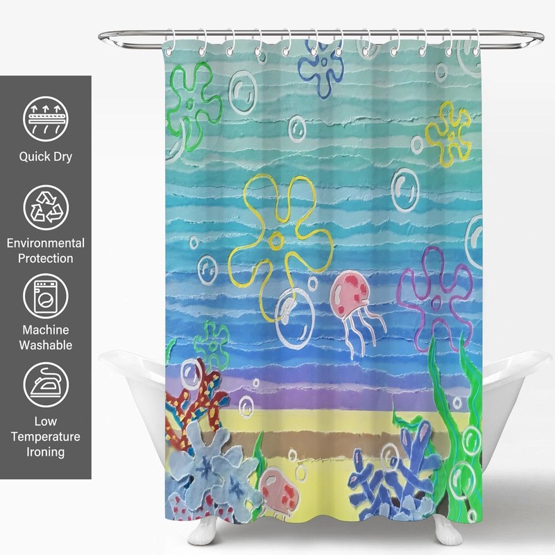 TSLOVER Anime Shower Curtains, Ocean Bathroom Curtain,Cute Shower Curtains for