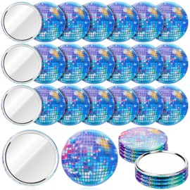 JMZYJZH 24Pcs Colourful Disco Ball Compact Mirror, Round Disco Makeup Mirror for Women Gift Disco Party Supplies