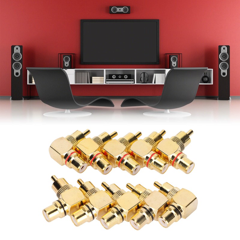 10pcs RCA Right Angle Adapter Male to Female Copper Gold