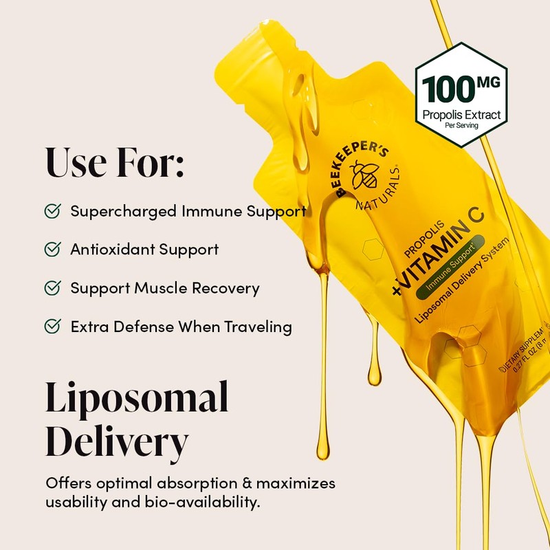 Propolis Liposomal Vitamin C by Beekeeper's Naturals, 1000mg Vitamin C,