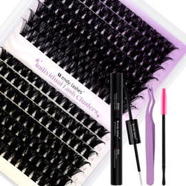 Lash Extension Kit DIY Eyelash Extension Wispy Individual Lashes Volume Lash Clusters with Lash Bond and Seal Tweezers Brush Easy to Apply at Home（80D+100D-D-1216Mix Kit）